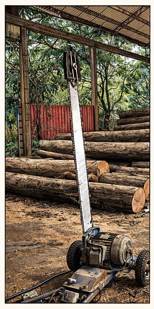 鋸木設備與原木切割現場